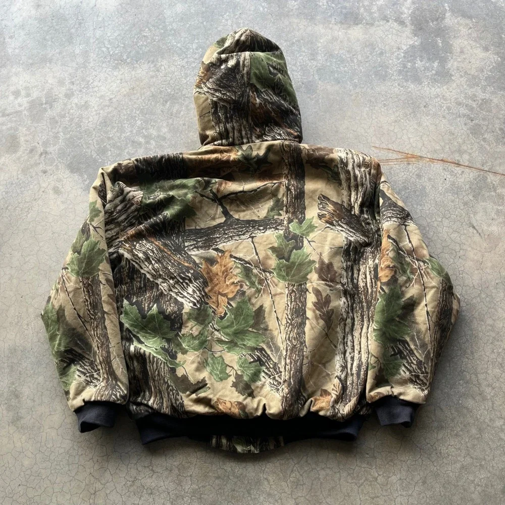 Wrangler Rugged Wear Realtree Camo Hooded Jacket Mens Large Made in USA Zip Up
